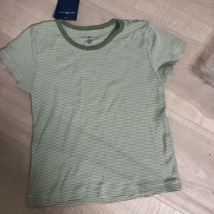 Brandy Melville Green Striped Cropped Tee